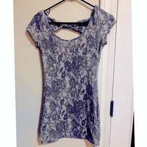 Cute Bodycon Dress Lace Print Bow Back Cutout